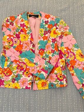Harve Benard Pink Multi Floral Blazer Jacket sz 6 petite